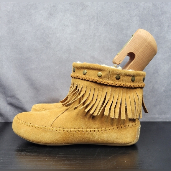 Lucky Brand‎ Leather Fringe Moccasin Booties Women Size 6 - Picture 2 of 11